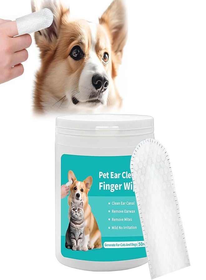 TADRUP 50-Pcs, Pet Ear Cleaning Finger Wipes for Dogs & Cats, Disposable Natural Ingredients Wet Wipes for Protecting Cat Dog Ear Health - Image 1